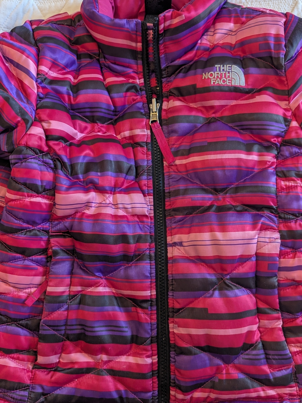 The North Face Girls' Pink & Purple Striped Puffer Jacket, XS(6)
